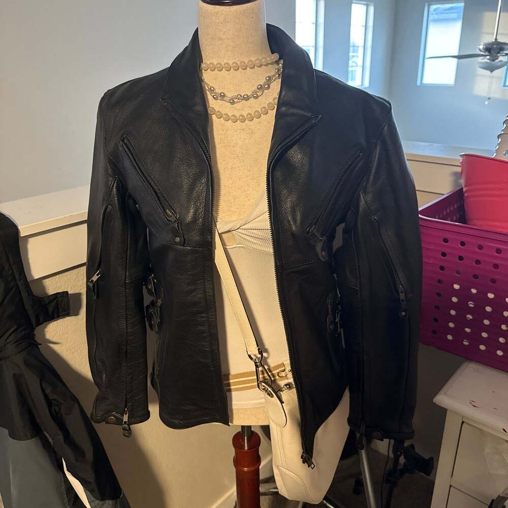 Leather Women's Black Leather Motorcycle Riding Jacket with Zip-Out Liner